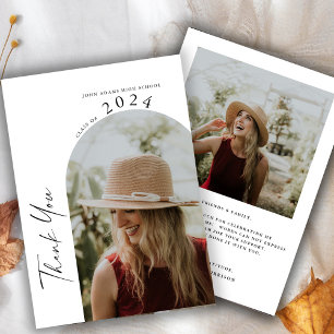 Carte De Remerciements Moderne minimal deux photo Calligraphie Graduation
