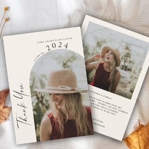 Carte De Remerciements Moderne Minimal Deux Photo Graduation Beige