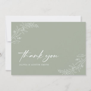 Carte De Remerciements Moderne minimaliste Boho Sage Mariage vert