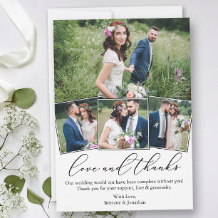 Carte De Remerciements Moderne minimaliste calligraphie Amour Mariage 4 P