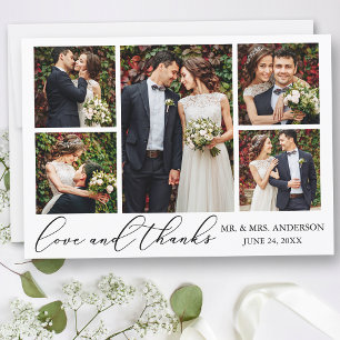 Carte De Remerciements Moderne minimaliste calligraphie Amour Mariage 5 P