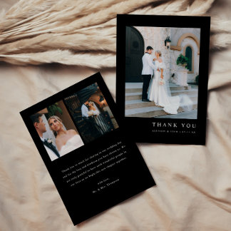 Carte De Remerciements Moderne Minimaliste Mariage Personnalisé 3-Photos