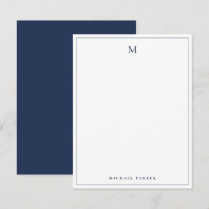 Carte De Remerciements Moderne Monogrammé Bleu Professionnel