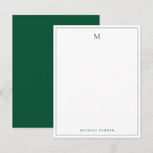 Carte De Remerciements Moderne Monogrammé Vert Professionnel (Devant / Derrière)