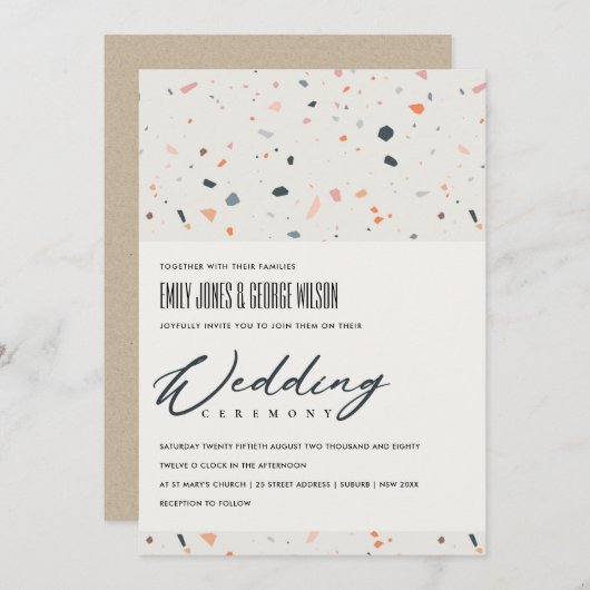 CARTE DE REMERCIEMENTS MODERNE MULTI COULEUR TERRAZZO MOTIF MARIAGE INVIT (Devant / Derrière)