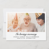 Carte De Remerciements Moderne Noir 2-Photo Élégant Écriture Funéraire (Dos)