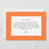 Carte De Remerciements Moderne Orange Neon Photo Graduation (Dos)