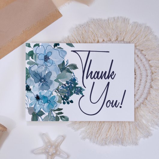 Carte De Remerciements Moderne Pastel Blue Rose Floral Mariage