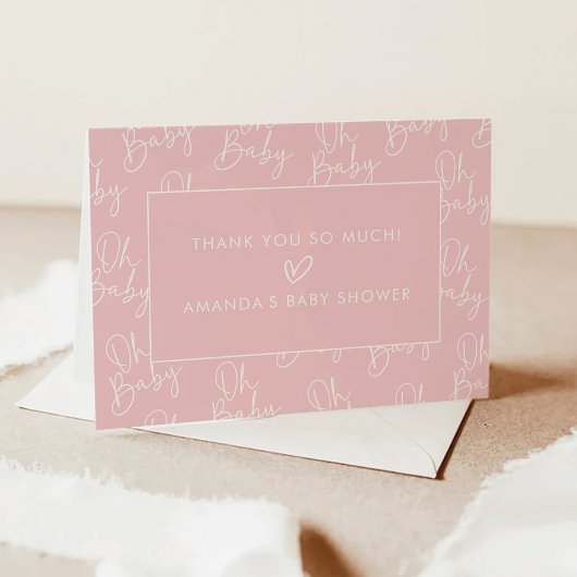 Carte De Remerciements Moderne rose Oh Baby Baby shower simple plié