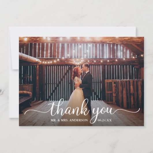 Carte De Remerciements Moderne Rustique Calligraphie Script Mariage photo (Devant)