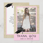 Carte De Remerciements Moderne Rustique Rose photo Graduation (Devant / Derrière)