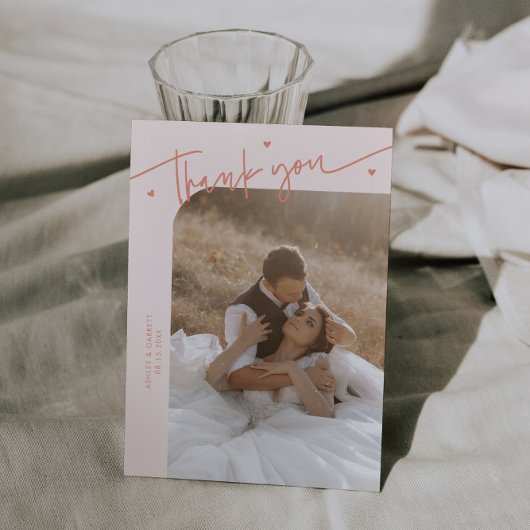 Carte De Remerciements Moderne Script Heart Peach Mariage