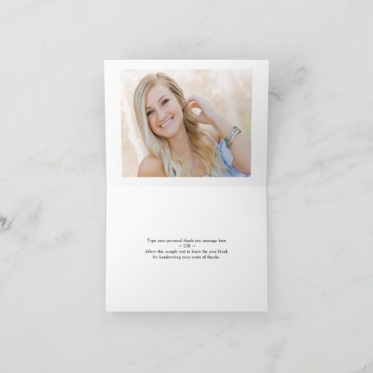 Carte De Remerciements Moderne Script Mortarboard Photo Graduation (Intérieur)