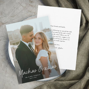 Carte De Remerciements Moderne Script Muchas Gracias Photo Mariage
