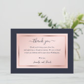 Carte De Remerciements Moderne Script Navy Blue Blush Rose Gold (Debout devant)