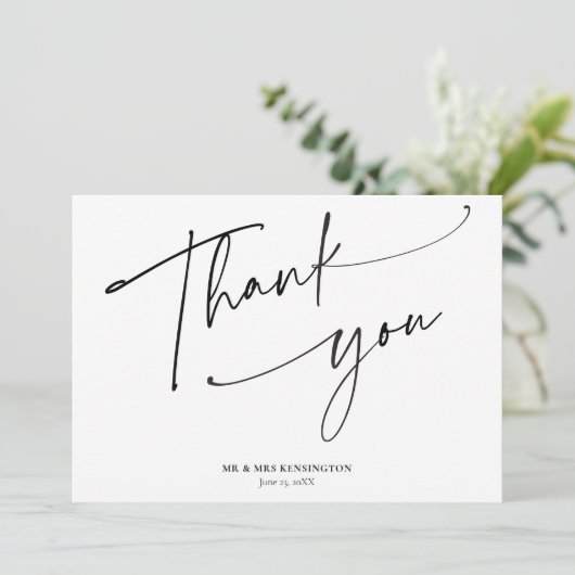 Carte De Remerciements Moderne Simple Calligraphie Script Mariage photo (Debout devant)