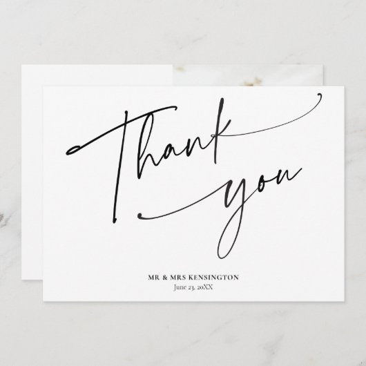 Carte De Remerciements Moderne Simple Calligraphie Script Mariage photo (Devant / Derrière)