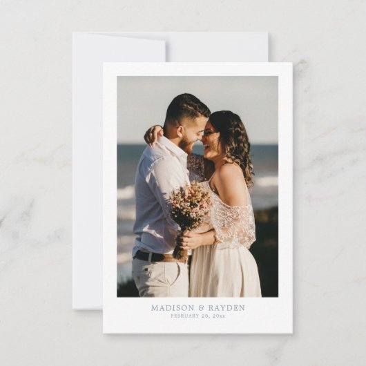 Carte De Remerciements Moderne Simple Dusty Blue avec Mariage photo (Devant)
