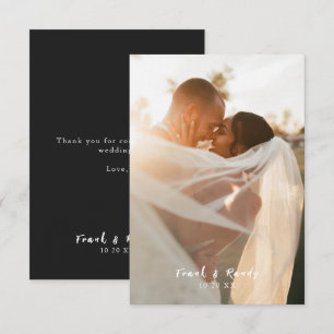 Carte De Remerciements Moderne simple élégant Matte Black Photo Mariage