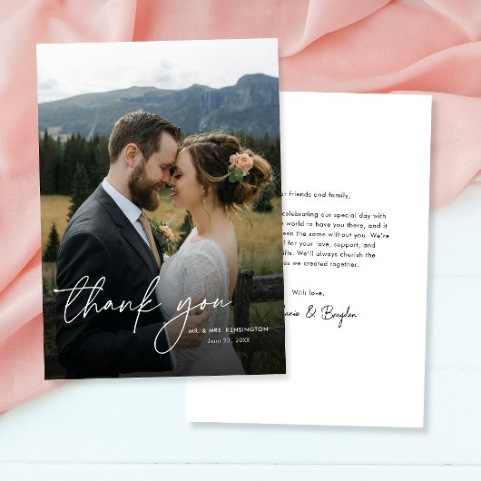 Carte De Remerciements Moderne simple élégante calligraphie Mariage photo