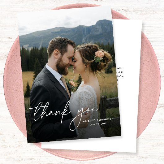 Carte De Remerciements Moderne simple élégante calligraphie Mariage photo