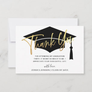 Carte De Remerciements Moderne Simple Minimaliste Golden Black Graduation