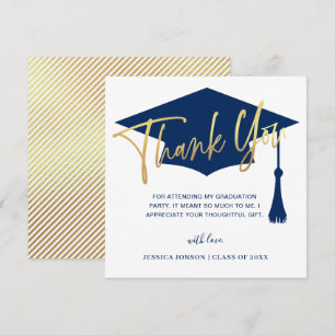 Carte De Remerciements Moderne Simple Minimaliste Golden Navy Graduation