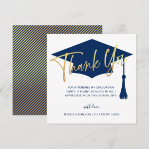 Carte De Remerciements Moderne Simple Minimaliste Golden Navy Graduation