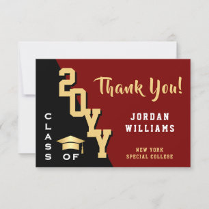 Carte De Remerciements Moderne Simple Minimaliste Golden Red Graduation