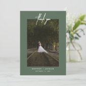 Carte De Remerciements Moderne Simple Photo Sage Vert (Debout devant)