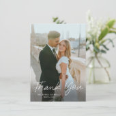 Carte De Remerciements Moderne Simple Script 2 Photo Mariage (Debout devant)