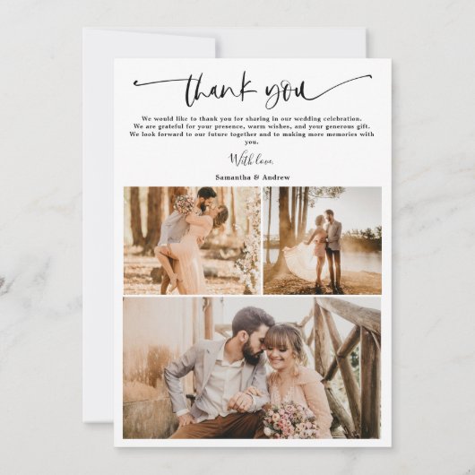 Carte De Remerciements Moderne simple script coeur 6 photos mariage (Dos)