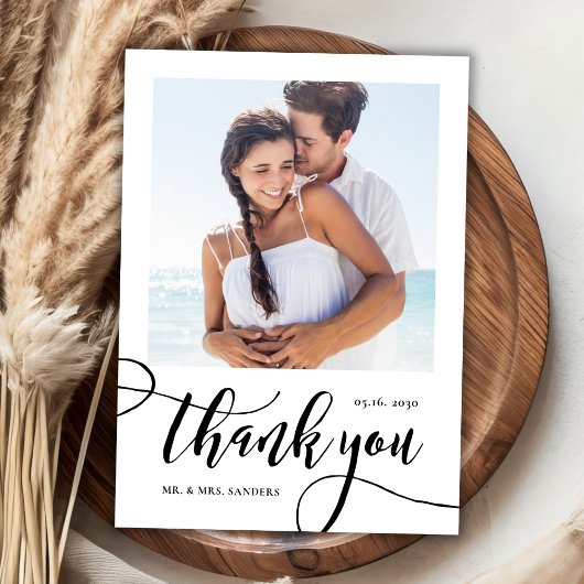 Carte De Remerciements Moderne Whimsical Énorme Script 2 Mariage photo