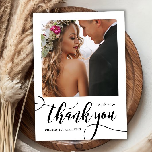 Carte De Remerciements Moderne Whimsical Huge Gold Script 2 Mariage photo