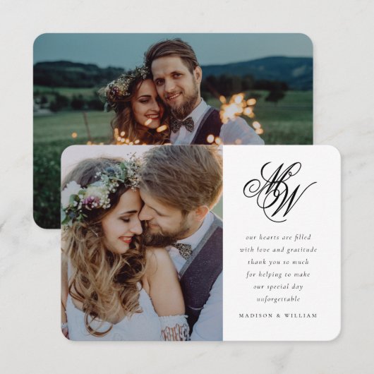 Carte De Remerciements Moins Chic Monogramme 2 Mariage photo (Devant / Derrière)