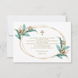 Carte De Remerciements Monnaie d'Ivoire Floral Gracias Con Oración Bautiz