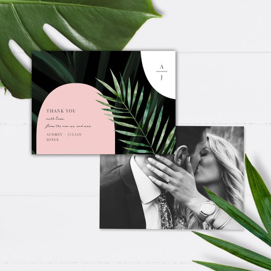 Carte De Remerciements Monogram Arches Mariage tropical Photo