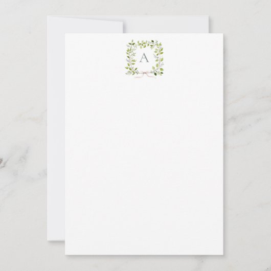 Carte De Remerciements Monogram Greenery Wreath & Bow (Devant)