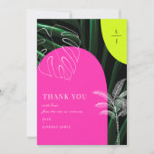 Carte De Remerciements Monogram Neon Arches Mariage tropical Photo (Devant)