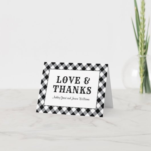 Carte De Remerciements monograme de Rustic Black Gingham Plaid (Devant)