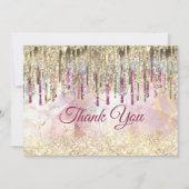 Carte De Remerciements Monogramme à gouttes de paillettes dorées roses él (Devant)
