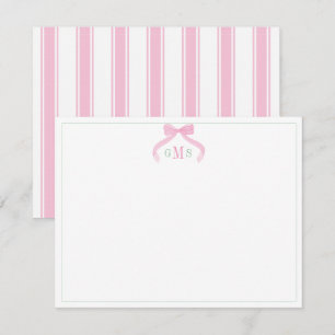 Carte De Remerciements Monogramme à trois lettres rose et vert de style P