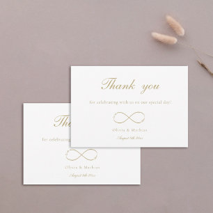 Carte De Remerciements Monogramme Amour Infini Élégant Or Blanc Mariage 