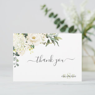 Carte De Remerciements Monogramme Aquarelle Albâtre Roses Hydrangée