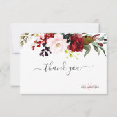 Carte De Remerciements Monogramme Aquarelle Bourgogne Blush Roses (Devant)