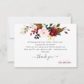 Carte De Remerciements Monogramme Aquarelle Bourgogne Blush Roses (Dos)