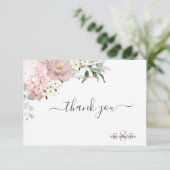 Carte De Remerciements Monogramme Aquarelle Dusty Rose Hydrangea (Debout devant)