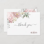 Carte De Remerciements Monogramme Aquarelle Dusty Rose Hydrangea (Devant / Derrière)