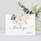 Carte De Remerciements Monogramme Aquarelle Roses rose pâle Hydrangea (Debout devant)