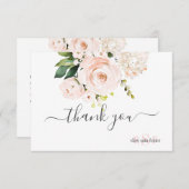 Carte De Remerciements Monogramme Aquarelle Roses rose pâle Hydrangea (Devant / Derrière)